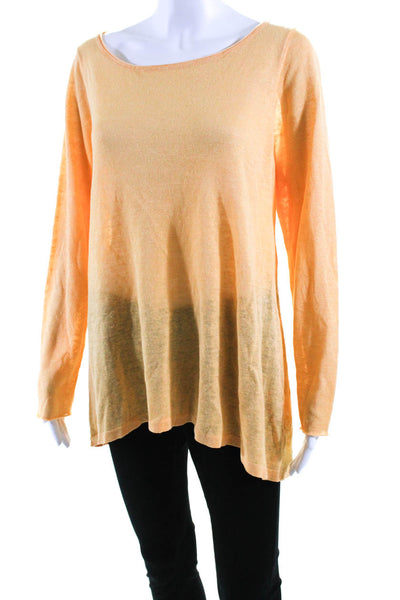 Eileen Fisher Womens Orange Organic Linen Crew Neck Long Sleeve Knit Top Size L