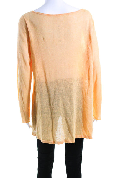 Eileen Fisher Womens Orange Organic Linen Crew Neck Long Sleeve Knit Top Size L