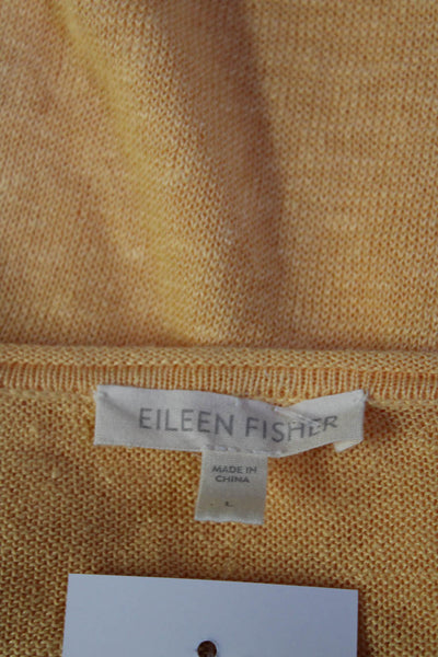 Eileen Fisher Womens Orange Organic Linen Crew Neck Long Sleeve Knit Top Size L