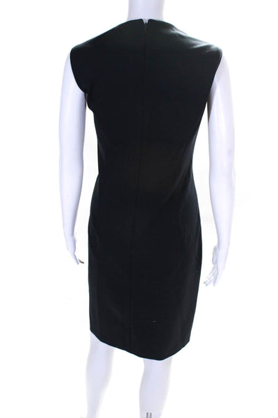 Elie Tahari Womens Leather Ruffle Trim V-Neck Sleeveless Dress Navy Size M