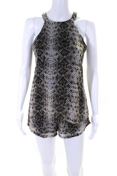 Buddy Love Womens Snakeskin Print Chiffon Halter Romper Black Gray Size Small