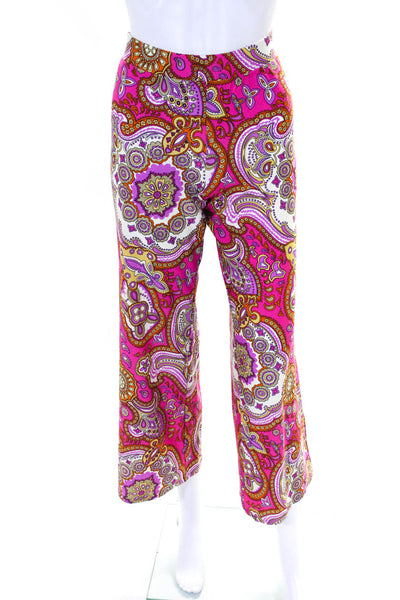 Jude Connally Womens Stretch Paisley Mid Rise Flare Pants Pink Size Extra Small