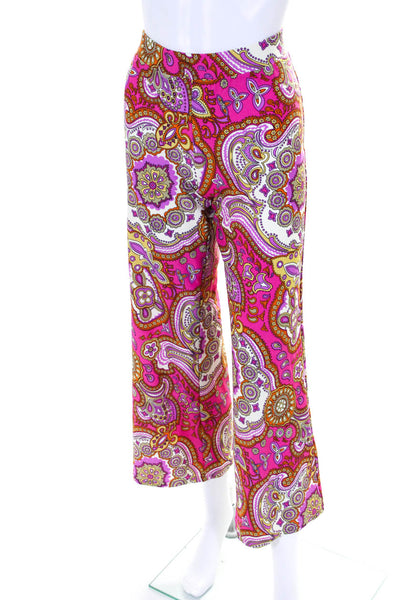 Jude Connally Womens Stretch Paisley Mid Rise Flare Pants Pink Size Extra Small