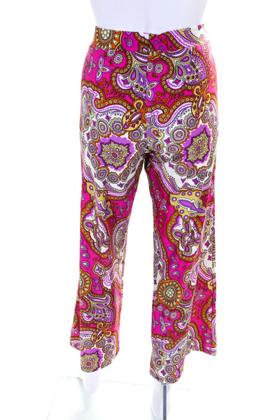 Jude Connally Womens Stretch Paisley Mid Rise Flare Pants Pink Size Extra Small