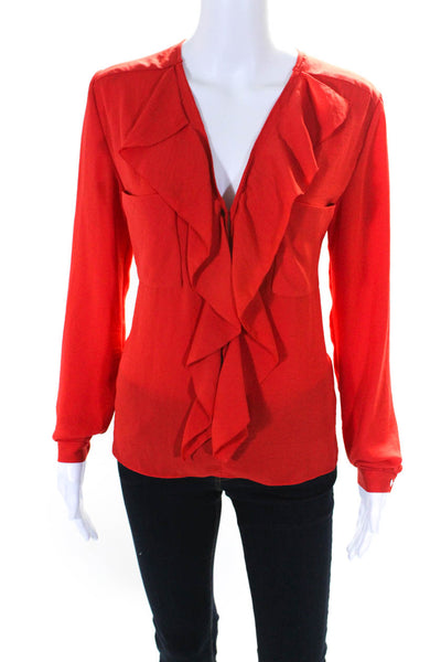 By Malene Birger Womens Long Sleeve V Neck Ruffle Top Blouse Red Size FR 34