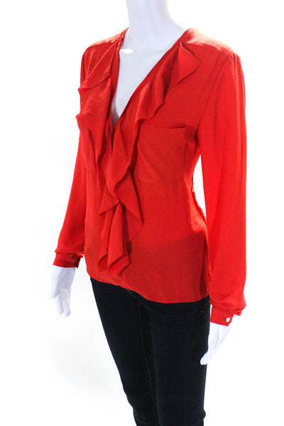 By Malene Birger Womens Long Sleeve V Neck Ruffle Top Blouse Red Size FR 34