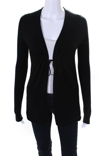 Vince Womens Drawstring Waist Tie Front Cardigan Sweater Black Cashmere Size XS