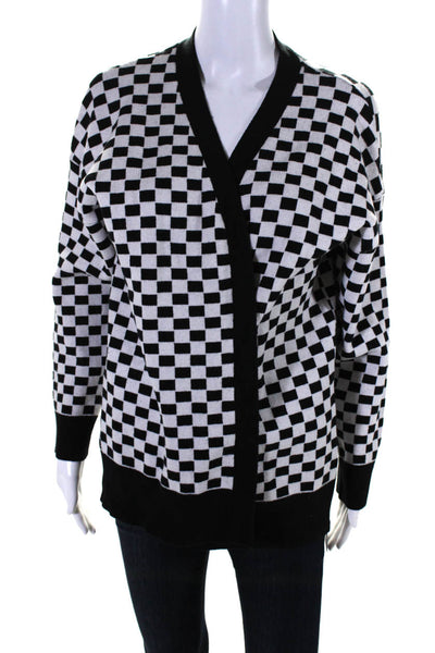 SRVD Tennis Womens Open Front Checkered Cardigan Sweater Black White Size Small