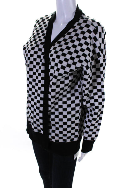 SRVD Tennis Womens Open Front Checkered Cardigan Sweater Black White Size Small