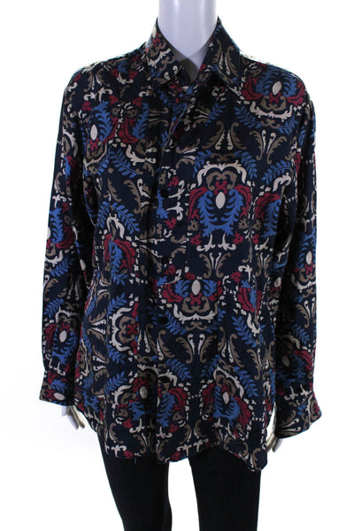 KT x T/Shirt Womens Button Front Collared Abstract Silk Shirt Navy Multi Small