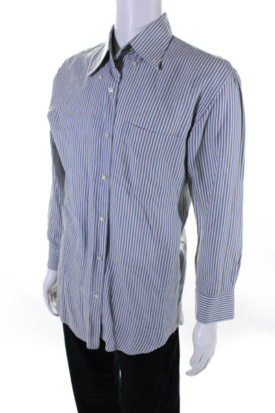 Loro Piana Mens Striped Button Down Dress Shirt Blue White Size 18 45
