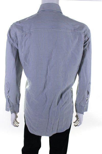Loro Piana Mens Striped Button Down Dress Shirt Blue White Size 18 45