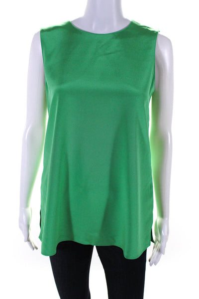 Lafayette 148 New York Womens Green Silk Crew Neck Sleeveless Blouse Top Size XS