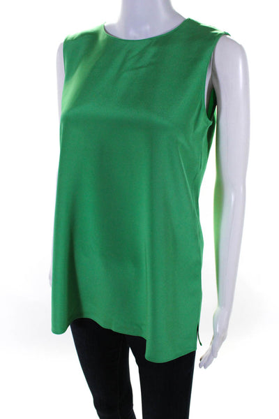 Lafayette 148 New York Womens Green Silk Crew Neck Sleeveless Blouse Top Size XS