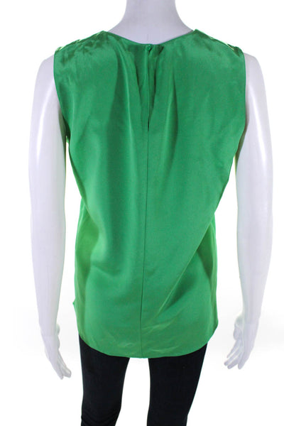 Lafayette 148 New York Womens Green Silk Crew Neck Sleeveless Blouse Top Size XS