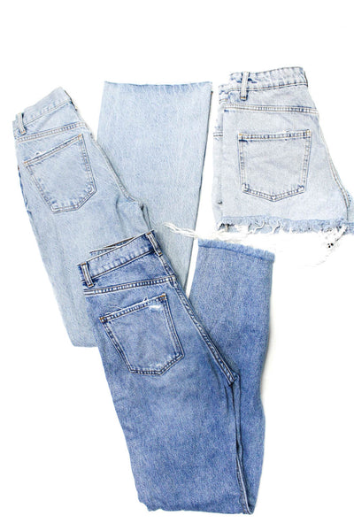 Zara Womens Distressed Fringe Denim Shorts Wide Leg Jeans Blue Size 2 Lot 3