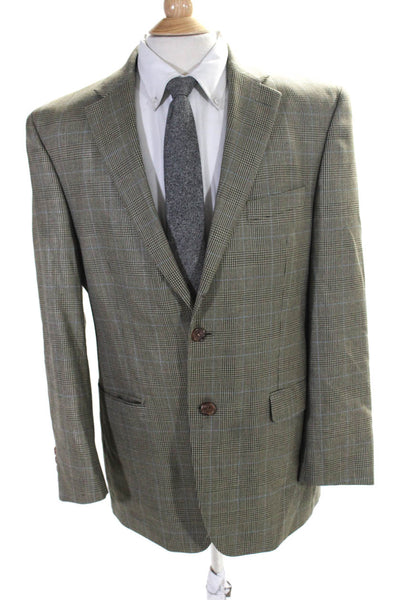 Lauren Ralph Lauren Mens Two Button Glen Plaid Silk Blazer Jacket Brown Size 42R