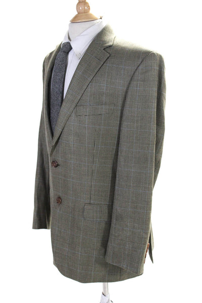 Lauren Ralph Lauren Mens Two Button Glen Plaid Silk Blazer Jacket Brown Size 42R