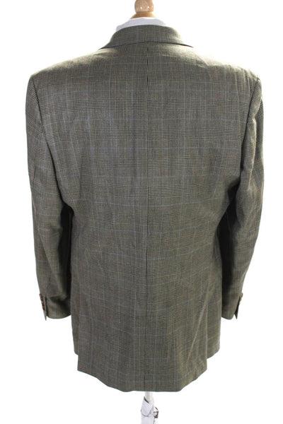 Lauren Ralph Lauren Mens Two Button Glen Plaid Silk Blazer Jacket Brown Size 42R