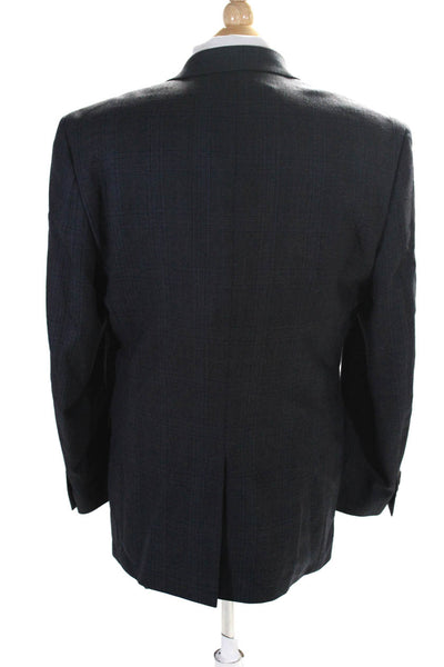 Lauren Ralph Lauren Mens Two Button Notched Lapel Plaid Blazer Jacket Navy 42R