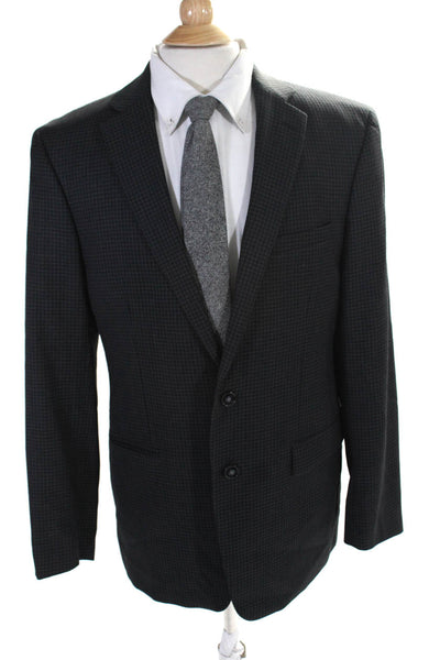 Calvin Klein Mens Houndstooth Extreme Slit Fit Blazer Jacket Gray Wool Size 42R
