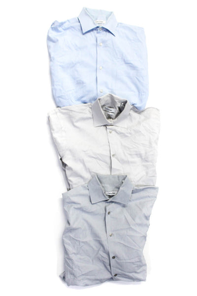Calvin Klein Mens Button Front Striped Dress Shirts Gray Blue Size 15.5 Lot 3