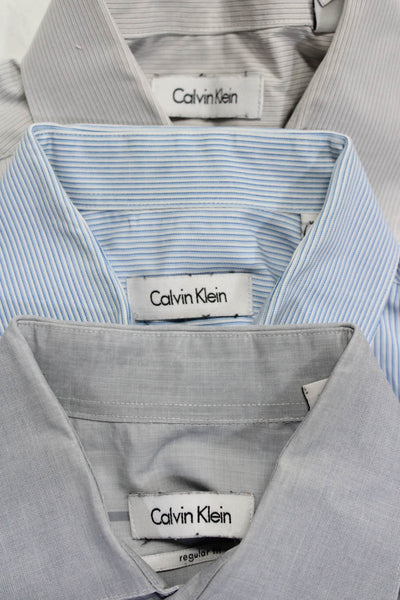 Calvin Klein Mens Button Front Striped Dress Shirts Gray Blue Size 15.5 Lot 3