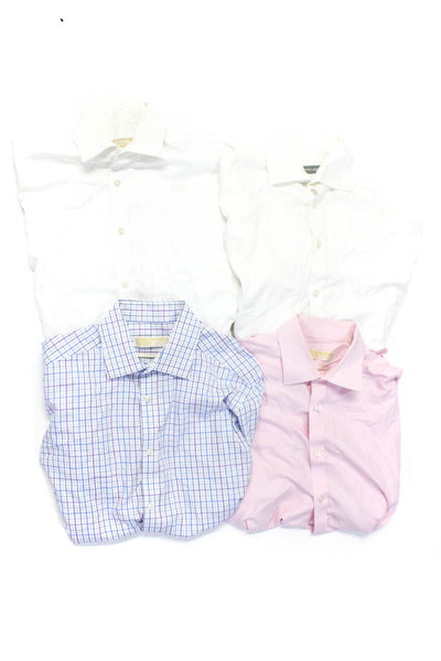 Michael Kors Mens Button Front Plaid Dress Shirts White Pink Blue 15.5 Lot 4