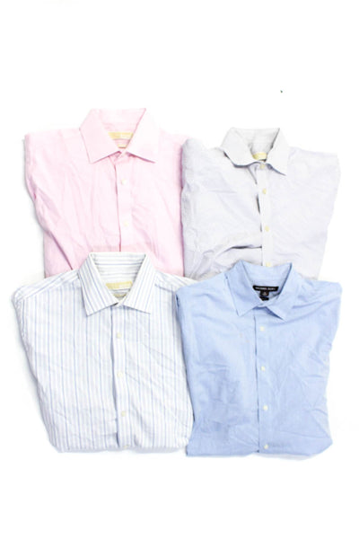 Michael Kors Mens Button Front Printed Dress Shirts White Pink Medium 15.5 Lot 4