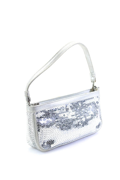 Bally Womens Silver Sequins Zip Mini Shoulder Bag Handbag