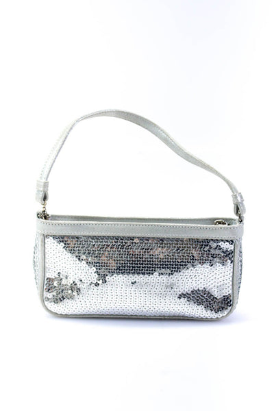 Bally Womens Silver Sequins Zip Mini Shoulder Bag Handbag