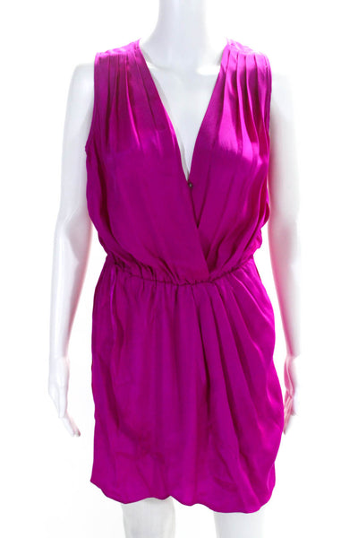 Blaque Label Womens Bright Pink Silk Pleated V-Neck Sleeveless Shift Dress SizeM