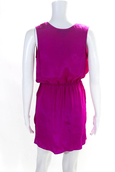 Blaque Label Womens Bright Pink Silk Pleated V-Neck Sleeveless Shift Dress SizeM