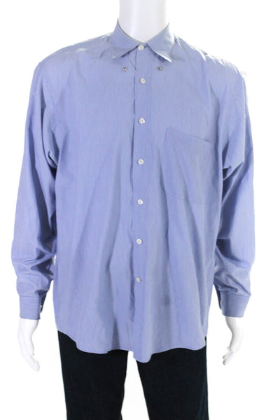 Valentino Mens Blue Striped Collar Long Sleeve Button Down Dress Shirt Size 16