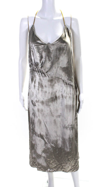 Ssone Womens Shiny Velvet V-Neck Sleeveless Midi Dress Beige Size 16