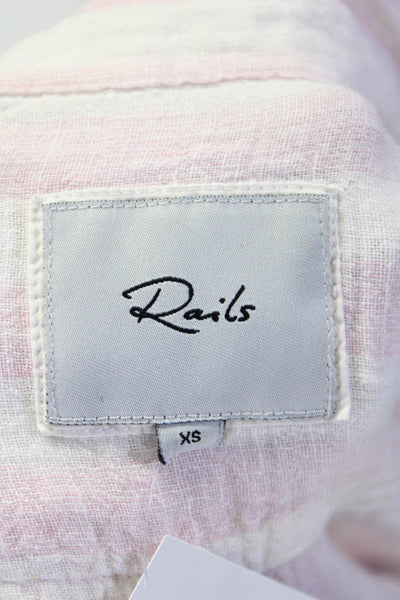 Rails Womens Button Front Collared Striped Linen Shirt White Pink Size XS