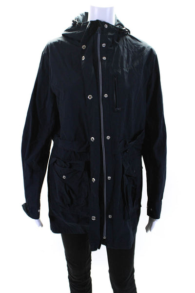 J Crew Womens Zip Up Pocket Front Hooded Jacket Navy Blue Cotton Size Small Tall