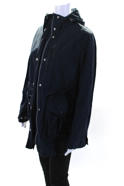 J Crew Womens Zip Up Pocket Front Hooded Jacket Navy Blue Cotton Size Small Tall