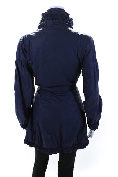 Violanti Womens Front Zip Belted Mock Neck Light Jacket Navy Blue Cotton IT 42