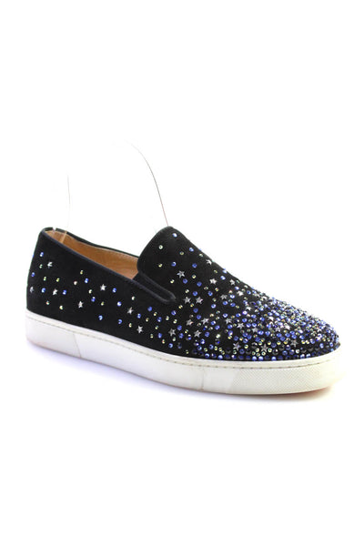 Christian Louboutin Womens Black Suede Bedazzled Fashion Sneakers Shoes Size 6.5