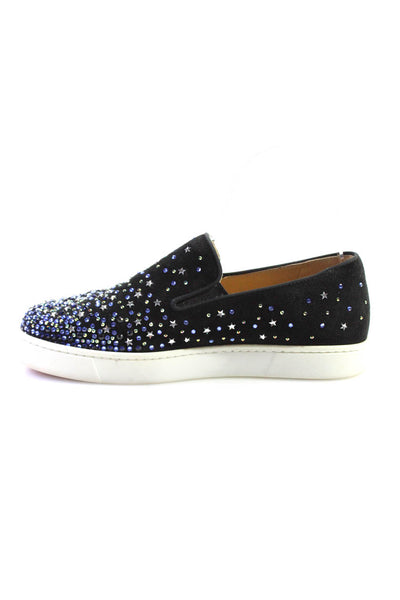 Christian Louboutin Womens Black Suede Bedazzled Fashion Sneakers Shoes Size 6.5