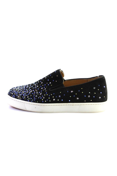 Christian Louboutin Womens Black Suede Bedazzled Fashion Sneakers Shoes Size 6.5