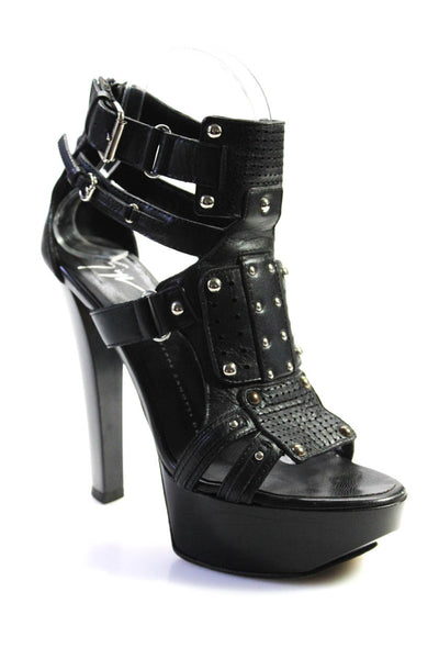 Giuseppe Zanotti Design Womens Black Leather Platform Sandals Shoes Size 6.5