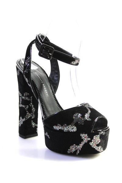 Giuseppe Zanotti Womens Black Velvet Glitter Platform Sandals Shoes Size 7.5