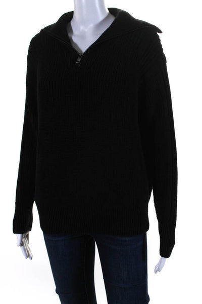 525 Womens Quarter Zip Oversized Mock Neck Sweater Black Cotton Size Small