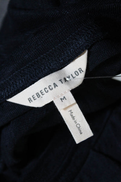 Rebecca Taylor Womens Mesh Lace Trim Ruffle Short Sleeve Top T Shirt Navy Medium