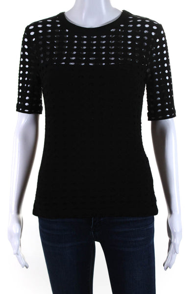 T Alexander Wang Womens Short Sleeve Perforated Mesh Top Tee Shirt Black Small