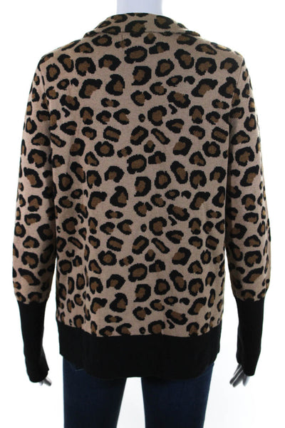 Rachel Zoe Women Leopard Print Knit Full Zip Turtleneck Jacket Brown Size Medium