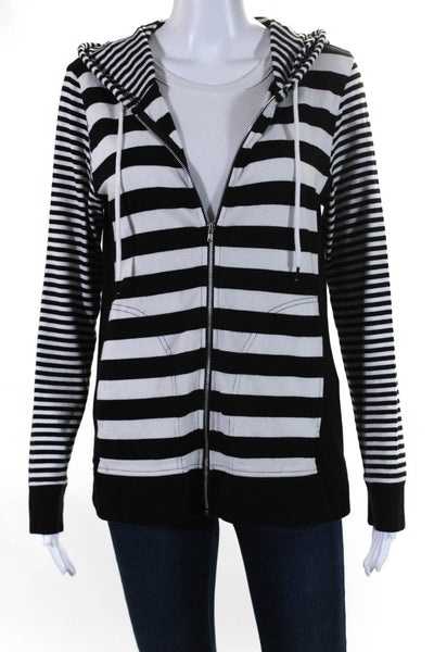 ELI Womens Striped Jersey Full Zip Hooded Jacket Black White Size 1
