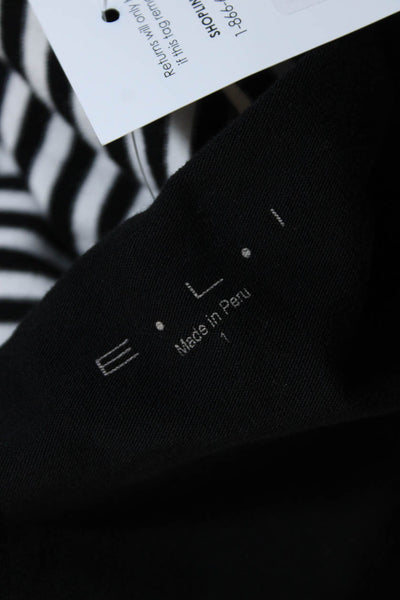 ELI Womens Striped Jersey Full Zip Hooded Jacket Black White Size 1